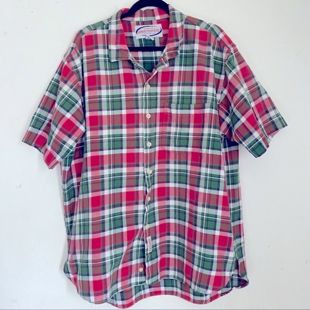 Vintage Guaranteed Abercrombie madras plaid check short sleeve shirt size large